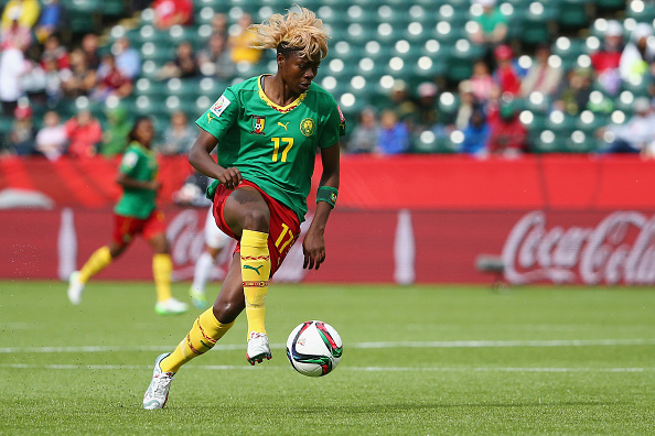 EDMONTON, AB - JUNE 20:  Gaelle Enganamouit #17 of Cameroon in action during the FIFA Women's World Cup 2015 Round of 16 match between China PR and Cameroon at Commonwealth Stadium on June 20, 2015 in Edmonton, Alberta, Canada.  (Photo by Maddie Meyer - FIFA/FIFA via Getty Images)