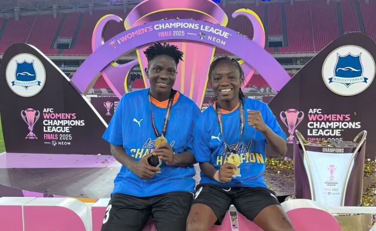 Satarou Traore and Tereza Engesha are crowned the inaugural AFC Women's Champions League champions with Wuhan